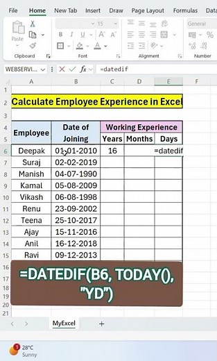 Calculate Employee Experience in Excel 🔥 (Easy Formula) | Find Working Years in Excel in Seconds ⏱️|