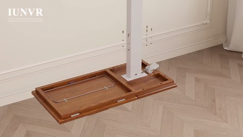 Solid Wood Overbed Bedside Table with Hidden Casters, Adjustable Hospital Bed Table Rolling Laptop Desk with Split Dual Desktop & Pneumatic Gas Spring Lift for Hospital, Home Use (Natural)