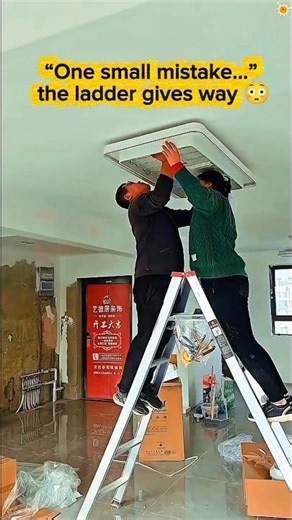 Ladder Fail! Couple Falls While Installing Light Fixture ⚠️💡