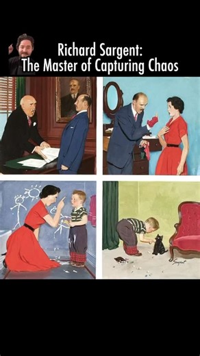 Microdose Of Art on Instagram: "Richard Sargent might not be a household name today but his art is basically mid-century life caught in the act. The chaos, the comedy, the humanity, all frozen in the exact moment before everything goes off the rails. Pieces like Anger Transference and Watering Father feel like time capsules of real family life because they were modeled by his own wife and son. I love artists who capture the stuff we all relate to and Sargent nailed that better than almost anyone