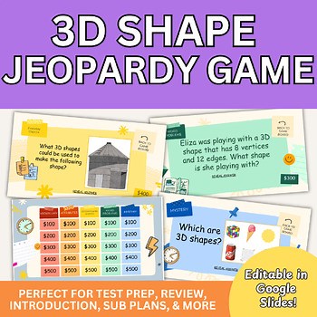 Editable 3D Shapes Jeopardy Game: Geometry Attributes & Review Activity