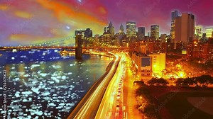 New York City time lapse in night, Hyper lapse video York City