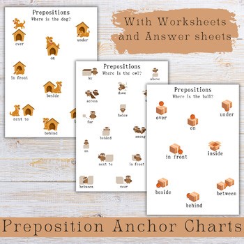 Preposition Anchor Charts with Worksheet and Answer Sheets