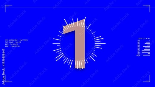 Animated colorful countdown timer from five to one with a blue tech interface HUD overlay