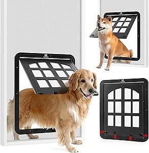 Ownpets Dog Screen Door, Inside Door Flap 11x13 Inch Lockable Pet Screen Door Magnetic Closure Sturdy Doggie Door for Screen Door(Black)