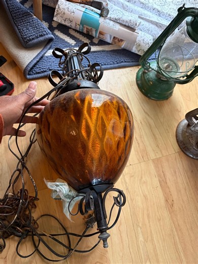 Vintage Amber Glass Swag Lamp - Etsy