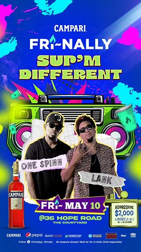 FRi~NALLY.... This FRiDay....Get ready for... *Sup'm Different* Musical presentation by: 🎧@codelank 🎧@onespinn Powered by @camparicaribbean 🥃 Video 📹 by: @analyticaldesigns | @ana_yar_ Music 🎶 mixed by: @onespinn Follow us @frinallyja for more info. | SKKAN Media Entertainment