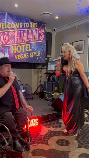 I felt so privileged that my dear friend the fabulously talented Mick On Wheels travelled all the way to Parkes that so we could catch up and we managed to record an impromptu duet at the Coachman Hotel Motel Parkes of course it had to be an Elvis song - if I can dream Thank you so much Bam Bam love you to the moon and back you bloody legend!!! Sharon Lee🎙️ #sharonleesinger #mickoneheels #duet #2026Ready #elvisparkesfestival #entertainmentindustry #music | Sharon Lee