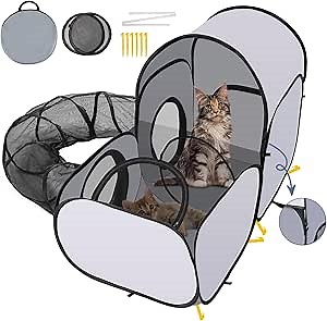 3-in-1 Cat Playpen with Surround Tunnel, Portable Cat and Dog Play Pens for Indoor Cats Enclosed, Outdoor Cat Tent with Carry Bag, Cat Enclosure Tent House for Puppy Kitten Small Animals