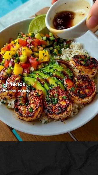Tropical Shrimp Rice Bowl recipe with mango salsa