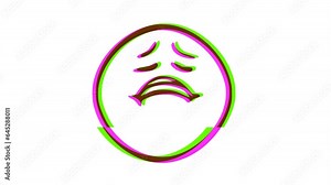 Sad Face emoticon with glitch effect. Cartoon face animation, Emoji motion graphics