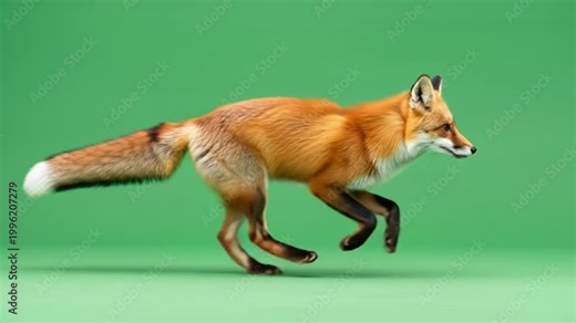 Red Fox Running Slow Motion on Green Screen — Realistic Wild Animal Locomotion Loop