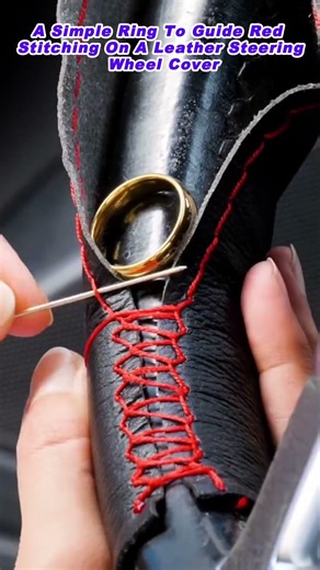 A Simple Ring To Guide Red Stitching On A Leather Steering Wheel Cover