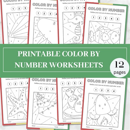 Under the Sea Printable Color by Number Worksheets - Instant Download - CN02 - Etsy Canada
