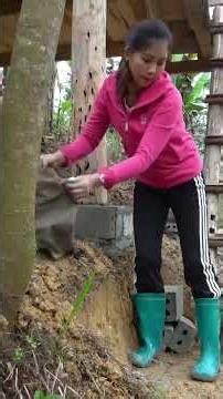 Reinforce Cabin Pillar Base With Brick and Concrete Building New Log Cabin from Old Wooden part 2