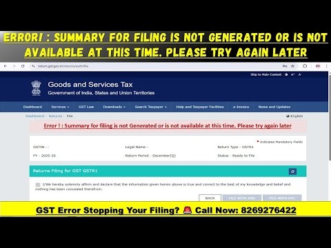 GSTR-1 Error: Summary Not Generated | GSTR-1 Ready to File But Not Filing? 