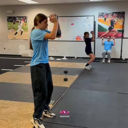 Week 4, Day 2 with the **Blue Angels**! 💪🥎 Serratus squats for strong defensive cuts, bear planks for core stability and powerful hits, and T-Drills to sharpen acceleration and speed around the bases. Great work! 🔥 #relentlessfamily #prettystrong #relentlessfemaleathletes