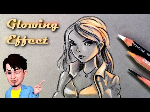 How to Draw Lighting or Glowing Effect with Coloured Pencils - Glowing Girl