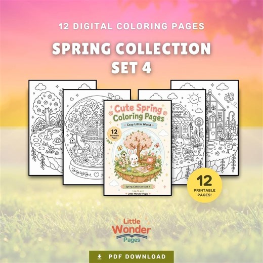 Spring Pattern Coloring Pages | Spring Collection Set 4 | Cute Kawaii Printable PDF | Instant Download - Etsy