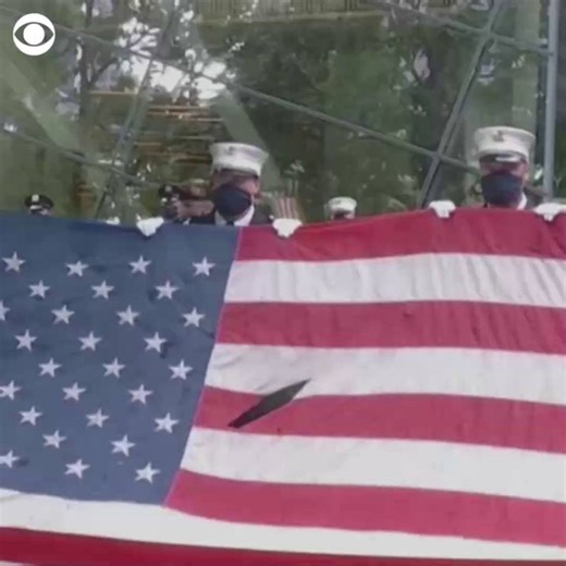 The National Anthem is sung during the 9/11 commemoration ceremony in New York City in honor of those who died in the terror attacks 19 years ago. https://cbsn.ws/35tQm2c | CBS News