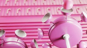 Pink lollipops appearing on colored geometric plane, computer generated on candy production machinery. Concept of 3d rendering virtual background render virtual animation.