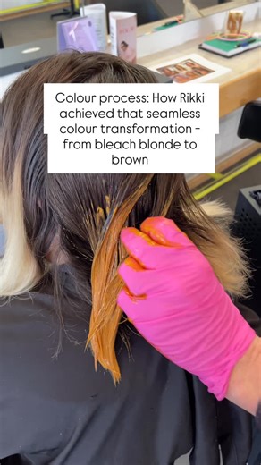 1K views | Colour process tip: Some may look in the mirror and think - hold on I didn’t ask for orange or red, but as always we must trust the process! No patchiness, no green or muddy tones, all beautiful rich brunette - in just one session. So obsessed with the seamless results. #hack #blondetobrunette #hairtips #tutorial #howto | Flyger | Facebook