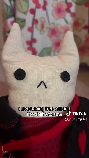 made this all by myself !! credits to my elementary art teacher for teaching me to sew #handmade #sewing #cat #beabadoobee #takeabite #cat #handsewing #diy #felt #coraline #adriannelenker #wlw #fyp