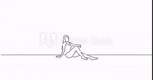 Woman on summer vacation in line art animation. Composition of a person on holidays. Black linear video on white background. Animated gif illustration design.