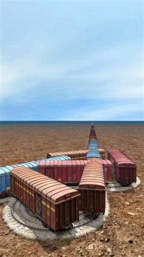 Funny Extreme Train Crossing On Bumpy Railroad 😵 BeamNG Train simulator 3D #shorts