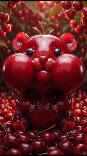 Cute Cherry Bear Eating Cherries 🍒 | AI ASMR Satisfying Animation #shorts