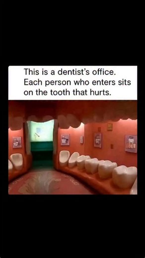 medicos_world | This meme humorously showcases a dentist’s office waiting room that is cleverly and unusually designed to resemble the inside of a giant... | Instagram