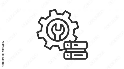 Animated maintenance with illustration of a server connected and wrench. Isolated useful for computer, network, technology, internet, server, database, connection and cloud computing design element