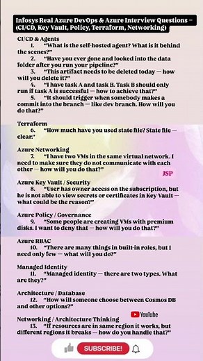 Infosys Real Azure DevOps Interview Questions 2026 (CI/CD, Key Vault, Policy, Terraform, Networking)