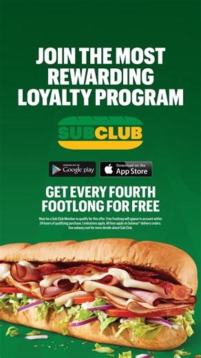 Join Sub Club! Get your fourth Footlong free. Every. Time. No magic needed✨ | Subway