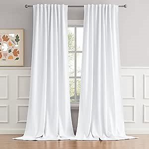 DUALIFE White Patio Window Curtains for Home Decoration, Half Light Blocking Curtain Panels for Sliding Door- 52 x102 Inches Long, Pure White, 2 Panels