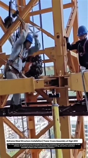 Extreme Steel Structure Installation | Tower Crane Assembly at High Altitude.