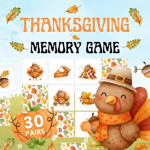 Thanksgiving Memory Game, Fun Party Activity for Family & Classroom, Kids Matching Game - Etsy