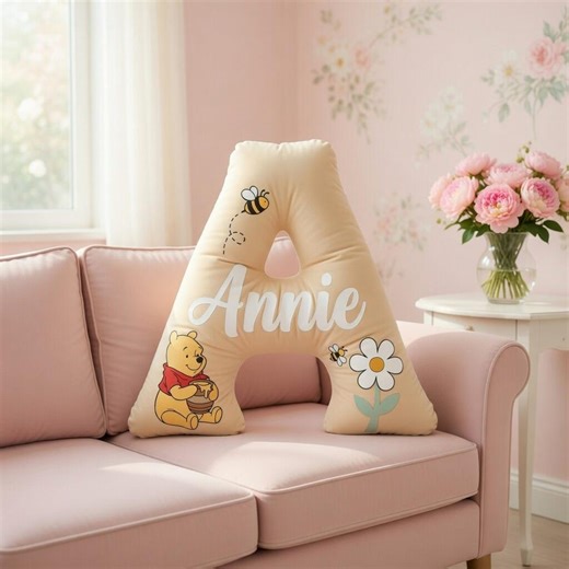 Winnie the Pooh Personalized Pillow, Kids Custom Letter Pillow, Kid Initial Pillow, Initial Pillows for Kid, Baby Pooh Pillow Nursery Pillow - Etsy