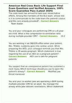 American Red Cross Basic Life Support Final Exam Questions and Verified Answers 100 Score Guarantee