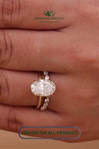 Oval Cut Pavé Setting Engagement Ring Set with Elegant Timeless Sparkle