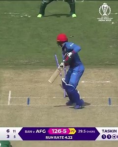 Taskin Ahmed disturbs the furniture as Afghanistan lose their sixth wicket. #CWC23 | #AFGvBAN | ICC - International Cricket Council