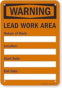 SmartSign 10 x 7 inch “Warning - Lead Work Area, Nature Of Work, Location, Start Date, End Date” Write-On OSHA Sign, Digital Printing, 55 mil HDPE Plastic, Black and Orange