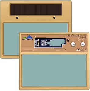 TRQWH Welding Helmet Digital Display Lens Auto Darkening 4.33x3.54in Metal Welding Lens with 2 Arc Sensor Adjustable Shade Range 4/9-13 Welding Hood True Color Lens, Gold