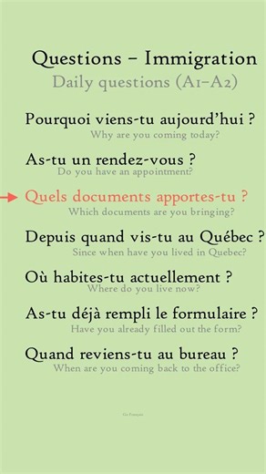 Questions – Immigration #french #learnfrench #basicfrench #français