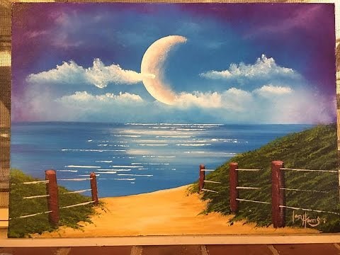 #104. How to paint a moon over the ocean "Moon Walk" (Acrylic)