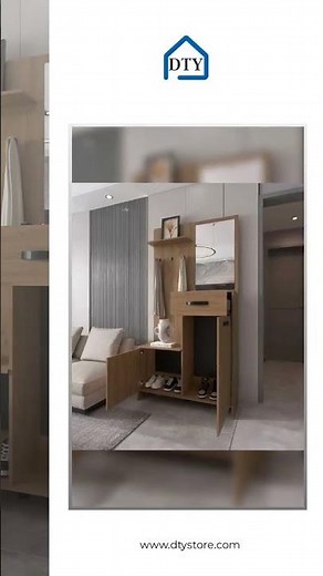 Natural Oak Hall Tree Multistorage with 1-Mirror and Adjustable Legs