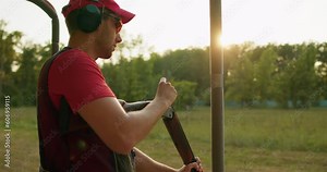 Man hands loading rifle magazine with cartridges. Load magazine with bullets. Concept sport practice training lifestyle free spare time hobby interest Skeet Shooting Sport.