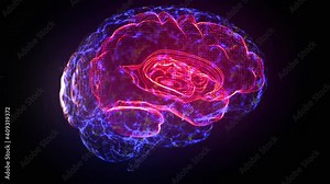Neurons and neural connections 3D render. Animation graphic design of brain stem. Futuristic human brain interface concept. Scan technology. Neuronal activity