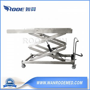 [Hot Item] Ga500A Stainless Steel Hydraulic Dead Body Lifter Mortuary Cadaver Corpse Trolley Lift for Funeral Supplies
