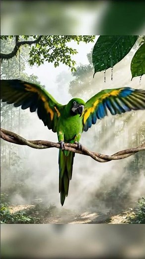 Majestic Green Macaw Spreading Its Wings! 🦜✨ #parrot